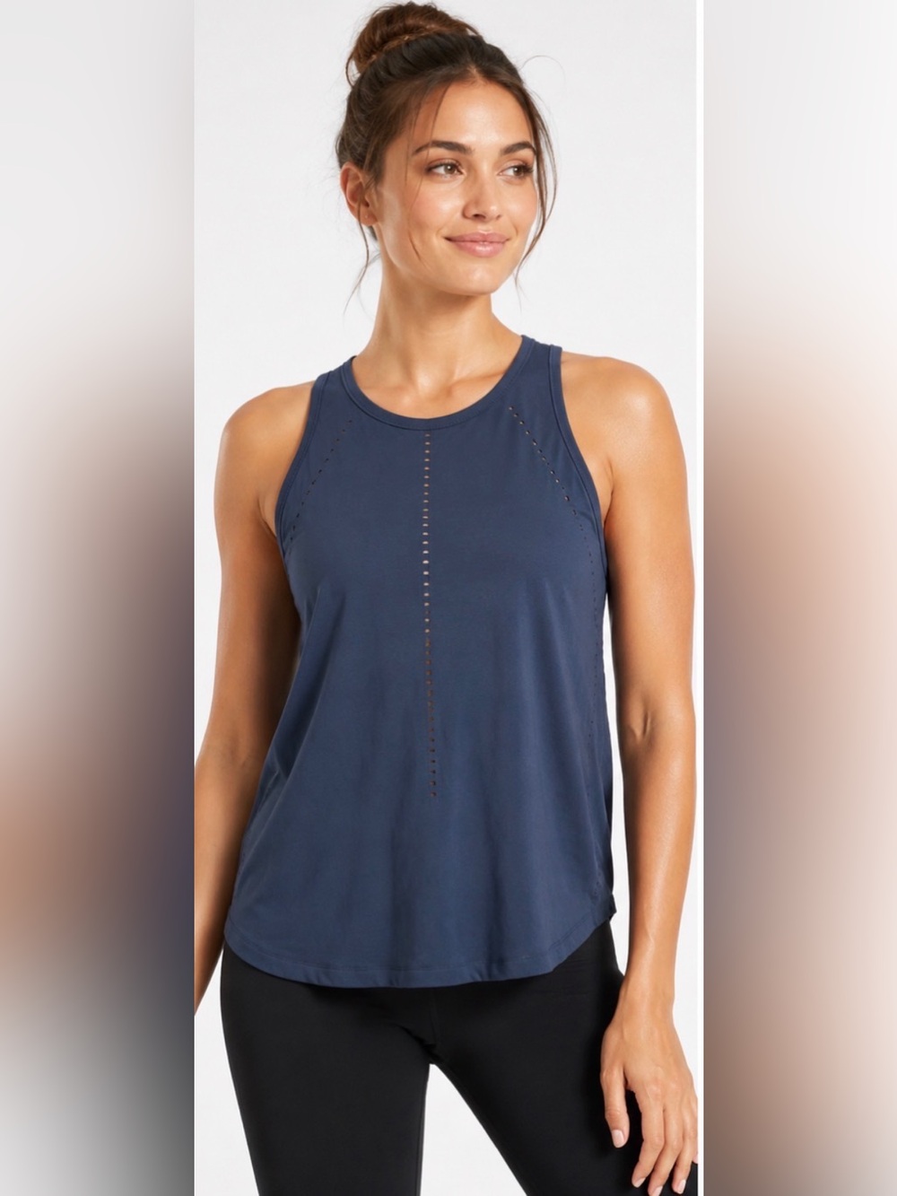 Athleta Navy Blue Sleeveless Split Back Workout Tank Top
